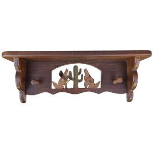 Cactus Howling Coyote Wall Shelf 2 Peg Wooden Home Decor 1990s Cut Out Design